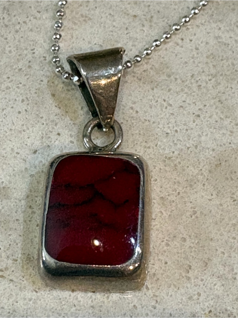 Sterling Silver Mexico Red Stone Pendant with Italy chain Necklace C3
